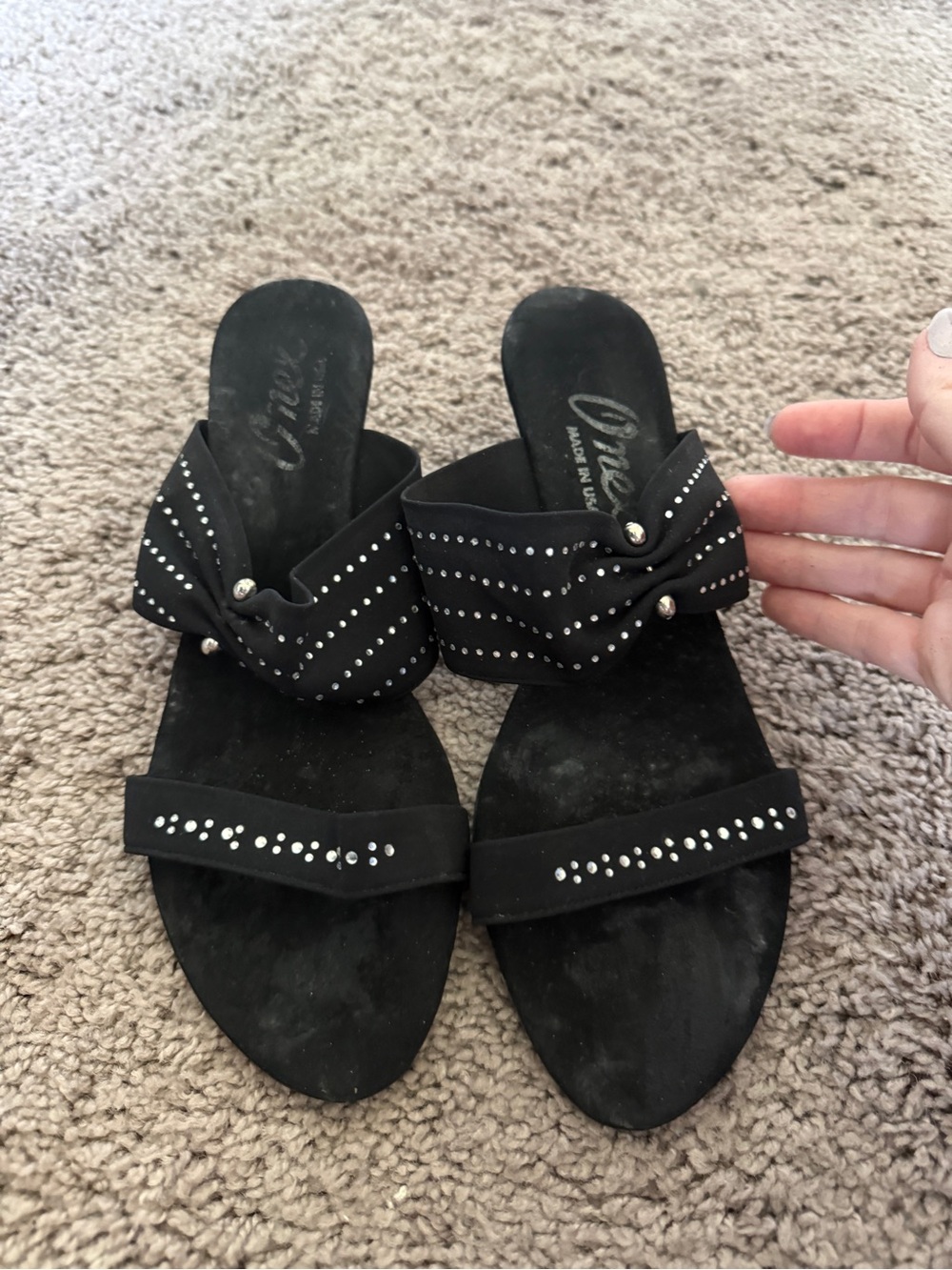 Onex Black Studded Bow Slide Sandals